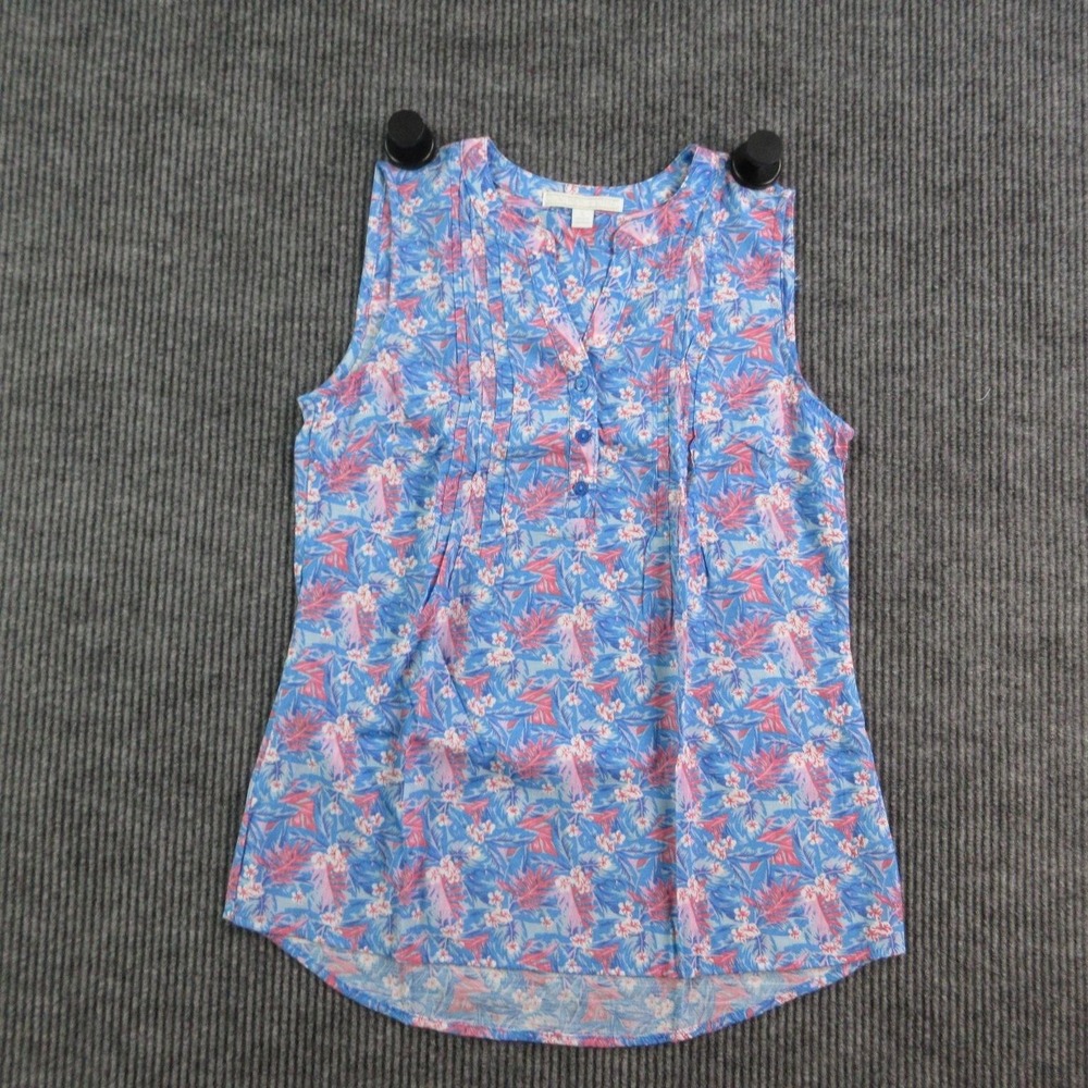 Juniper + Lime Tunic Button-Up Womens S Blue Floral Sleeveless V-Neck Rayon